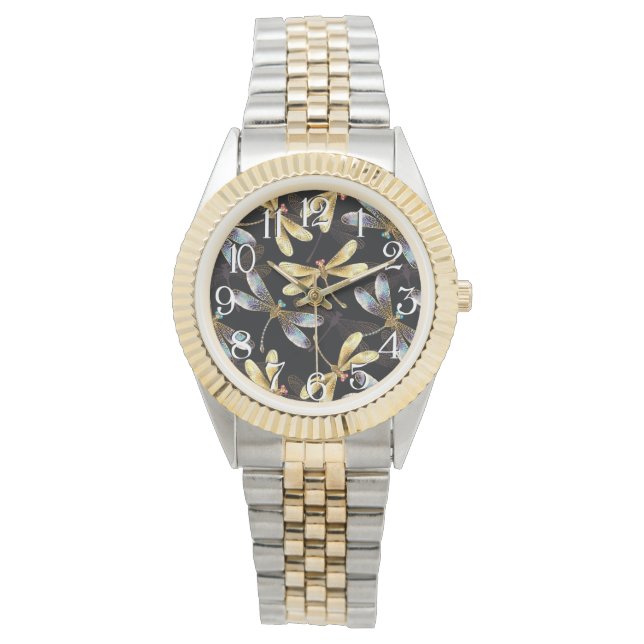 Naadloos patroon met gouden libellen horloge (Voorkant)