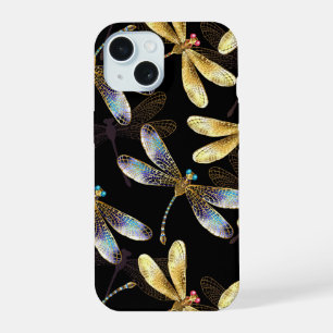 Naadloos patroon met gouden libellen iPhone 15 hoesje