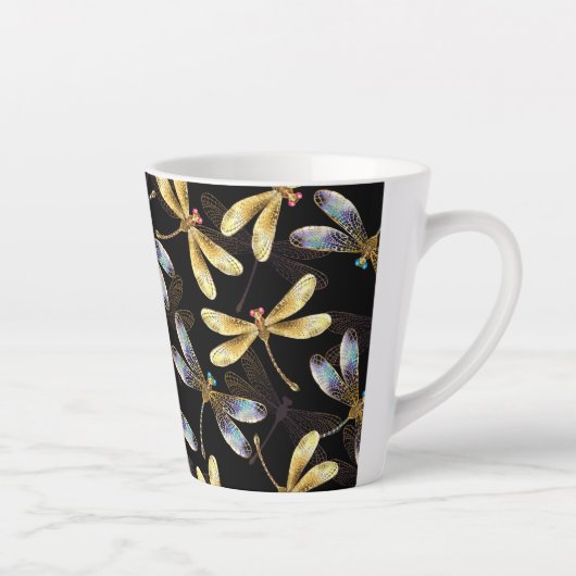 Naadloos patroon met gouden libellen latte mok (Rechts)