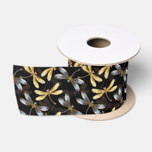 Naadloos patroon met gouden libellen lint