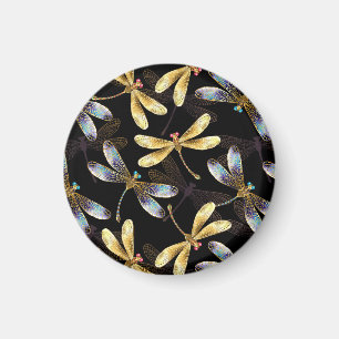 Naadloos patroon met gouden libellen magneet