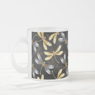 Naadloos patroon met gouden libellen matglas koffiemok