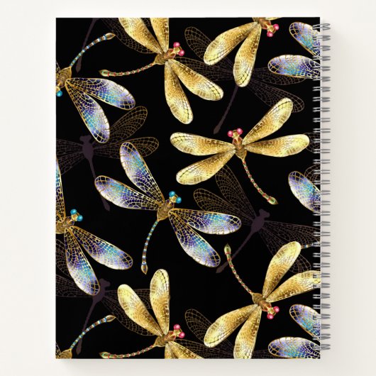 Naadloos patroon met gouden libellen notitieboek (Achterkant)