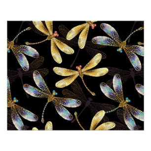 Naadloos patroon met gouden libellen perfect poster
