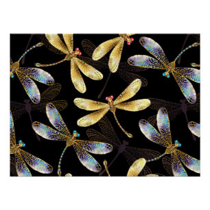 Naadloos patroon met gouden libellen perfect poster