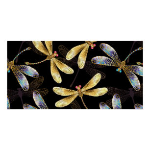 Naadloos patroon met gouden libellen perfect poster