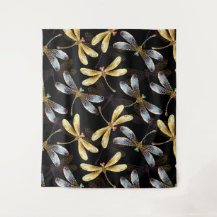 Naadloos patroon met gouden libellen wandkleed