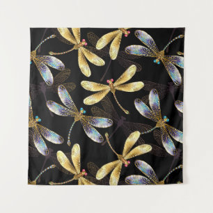 Naadloos patroon met gouden libellen wandkleed