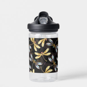 Naadloos patroon met gouden libellen waterfles