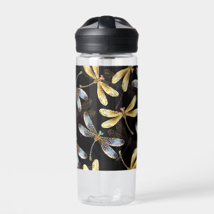 Naadloos patroon met gouden libellen waterfles