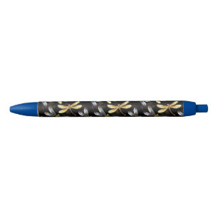 Naadloos patroon met gouden libellen zwarte inkt pen