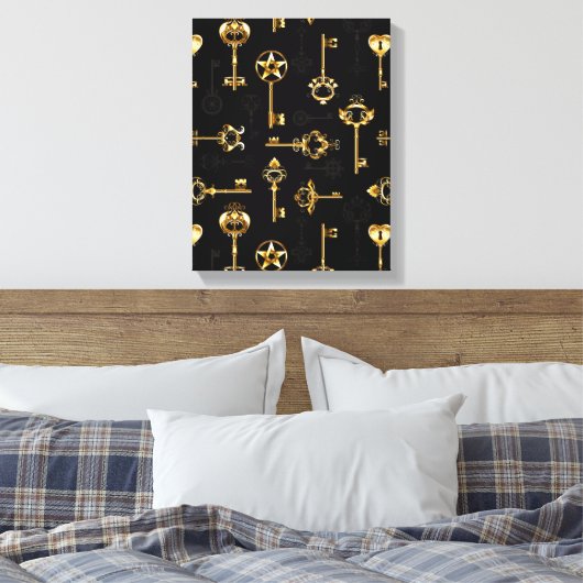 Naadloos patroon met gouden sleutels canvas afdruk (Insitu (Slaapkamer))