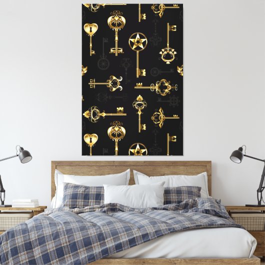 Naadloos patroon met gouden sleutels canvas afdruk (Insitu (Slaapkamer))
