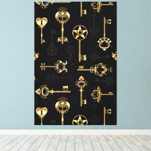 Naadloos patroon met gouden sleutels canvas afdruk (Insitu (Houten vloer))