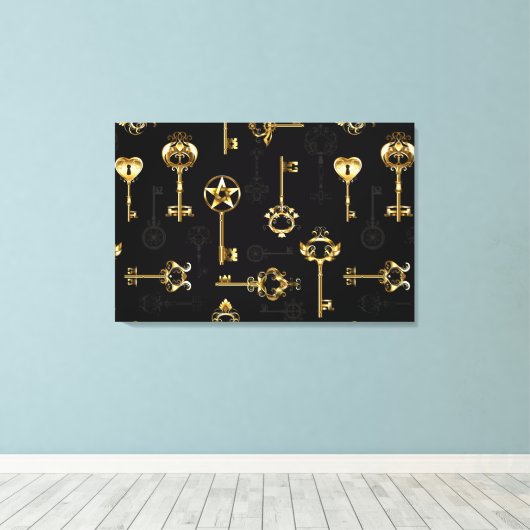 Naadloos patroon met gouden sleutels canvas afdruk (Insitu (Houten vloer))