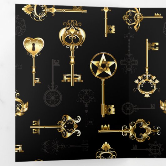 Naadloos patroon met gouden sleutels drieluik wenskaart (Binnenzijde eerst)