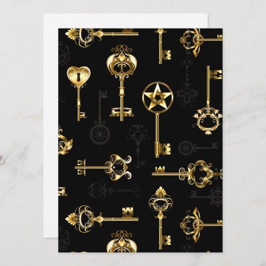 Naadloos patroon met gouden sleutels feestdagenkaart (Voorkant / Achterkant)