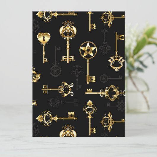 Naadloos patroon met gouden sleutels feestdagenkaart (Staand voorkant)