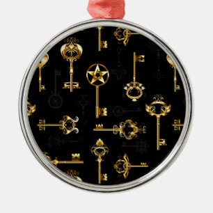 Naadloos patroon met gouden sleutels metalen ornament