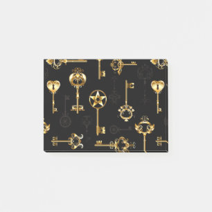 Naadloos patroon met gouden sleutels post-it® notes