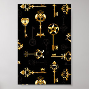 Naadloos patroon met gouden sleutels poster