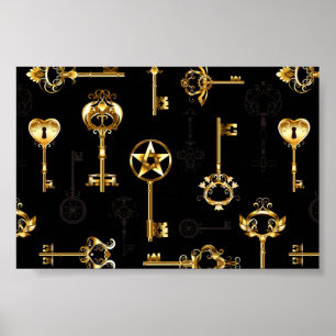 Naadloos patroon met gouden sleutels poster