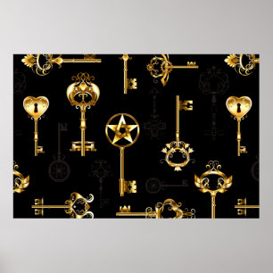 Naadloos patroon met gouden sleutels poster