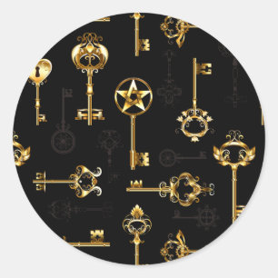 Naadloos patroon met gouden sleutels ronde sticker