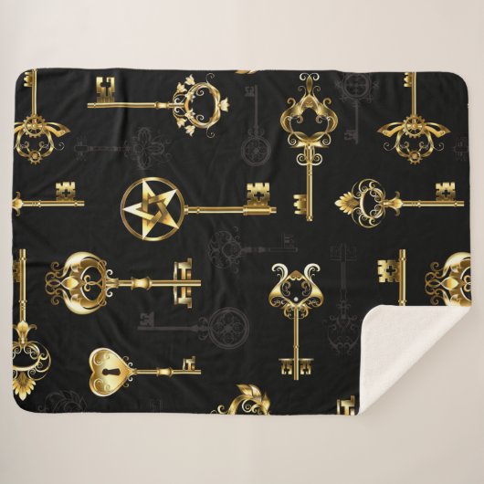 Naadloos patroon met gouden sleutels sherpa deken (Voorkant (horizontaal))