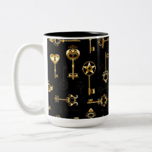 Naadloos patroon met gouden sleutels tweekleurige koffiemok