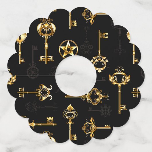 Naadloos patroon met gouden sleutels wijnglaslabel (Voorkant)