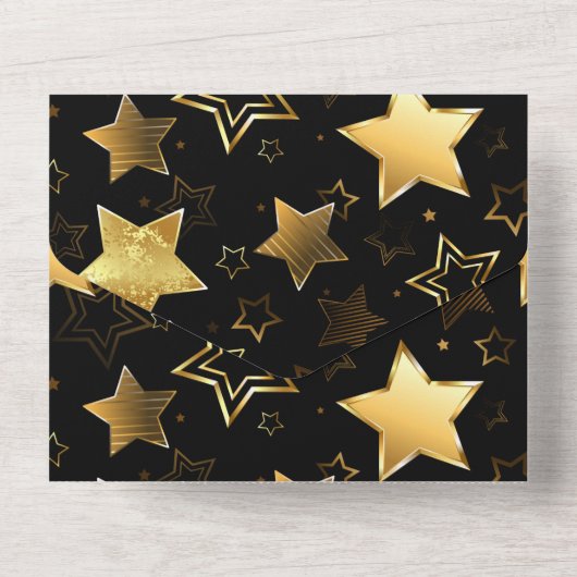 Naadloos patroon met gouden sterren all in one uitnodiging (Achterkant)