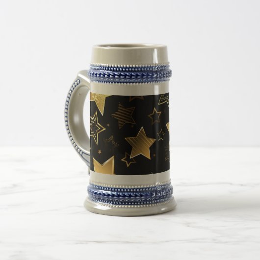 Naadloos patroon met gouden sterren bierpul (Voorkant links)