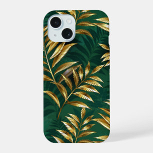 Naadloos patroon met gouden varens iPhone 15 hoesje