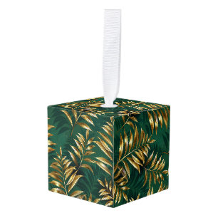 Naadloos patroon met gouden varens kubus ornament