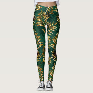 Naadloos patroon met gouden varens leggings