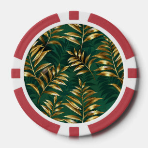 Naadloos patroon met gouden varens poker chips