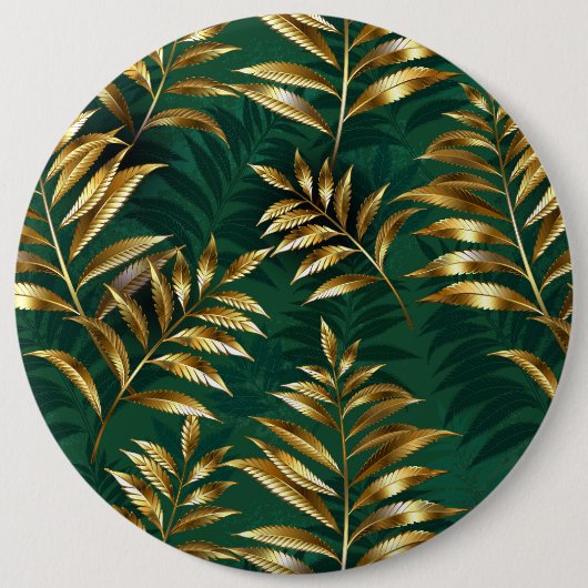 Naadloos patroon met gouden varens ronde button 6,0 cm (Voorkant)