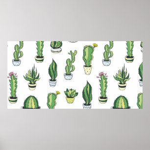 Naadloos patroon met groene cactus en succulenten poster