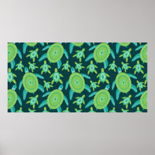 Naadloos patroon met groene sierschildpadden. Zee Poster