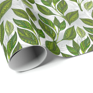 Naadloos patroon met groene theebladeren cadeaupapier