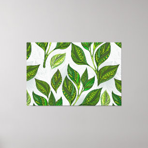 Naadloos patroon met groene theebladeren canvas afdruk