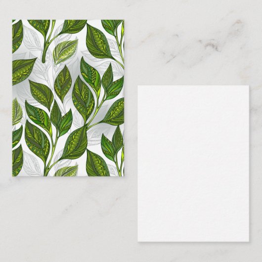 Naadloos patroon met groene theebladeren contactkaartje (Voorkant / Achterkant)