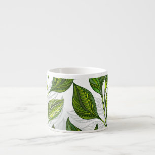 Naadloos patroon met groene theebladeren espresso kop