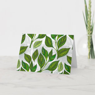 Naadloos patroon met groene theebladeren kaart