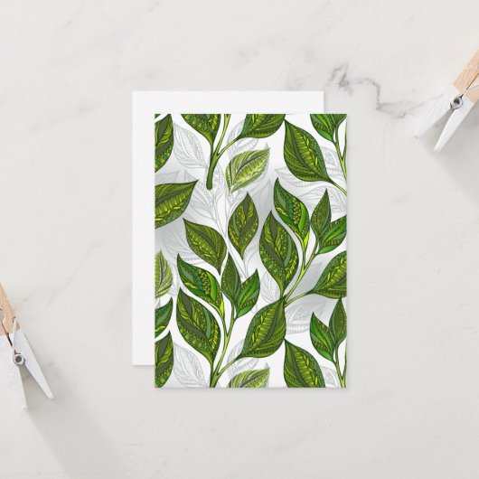 Naadloos patroon met groene theebladeren kaart (Voorkant / Achterkant in situ)