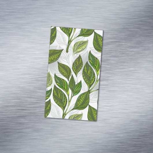 Naadloos patroon met groene theebladeren magnetisch visitekaartje (Voorbeeld)