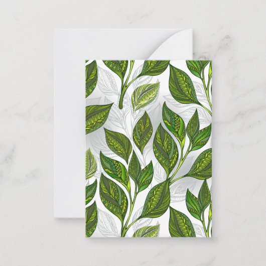Naadloos patroon met groene theebladeren notitiekaartje (Voorkant)