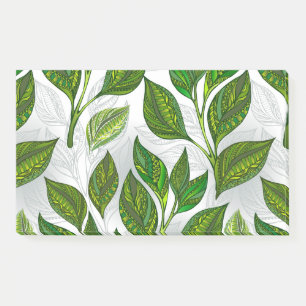 Naadloos patroon met groene theebladeren post-it® notes