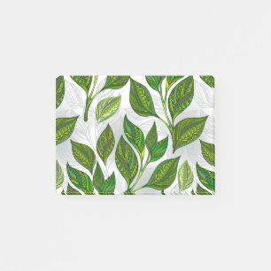 Naadloos patroon met groene theebladeren post-it® notes
